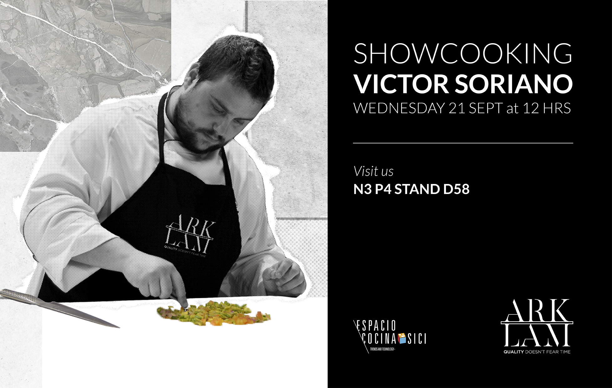 El showcooking en directo del chef Victor Soriano en el stand de ARKLAM